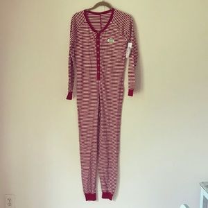 Burts Bees full body pajamas. Super soft organic cotton. Red/white striped